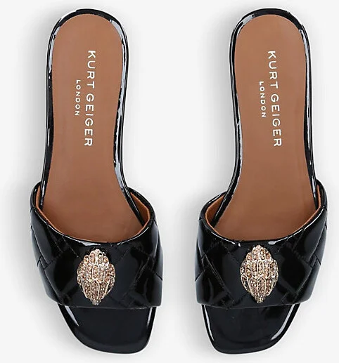 Womens Black Kensington Eagle-Embellished Quilted Patent-Leather Mules Eur 39 / 6 Uk Women - Image 2