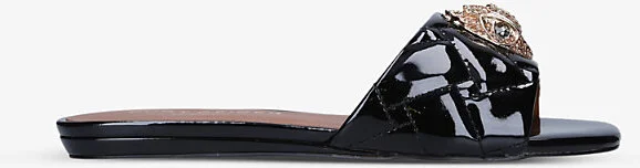 Womens Black Kensington Eagle-Embellished Quilted Patent-Leather Mules Eur 39 / 6 Uk Women