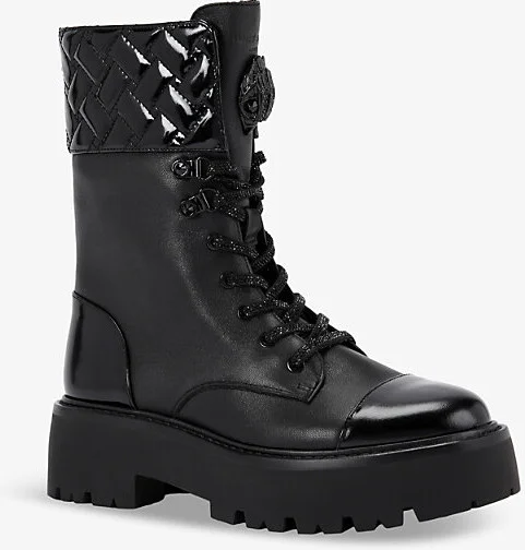 Womens Black Kensington Quilted-Cuff Lace-Up Leather Ankle Boots Eur 40 / 7 Uk Women - Image 2