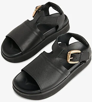 Womens Black Khai Chunky-Buckle Flat Leather Sandals Eur 38/5 Uk Women - Image 2