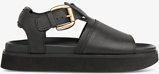 Womens Black Khai Chunky-Buckle Flat Leather Sandals Eur 38/5 Uk Women