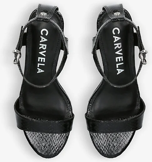 Womens Black Kiki Croc-Embossed Woven Heeled Sandals Eur 38/5 Uk Women - Image 2