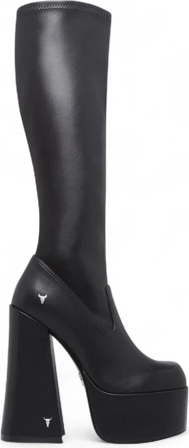 Womens Black Knee-High Sock Platform Goth Heel Boots - Survival
