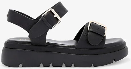 Womens Black Krypton Buckled Faux-Leather Sandals Eur 38/5 Uk Women