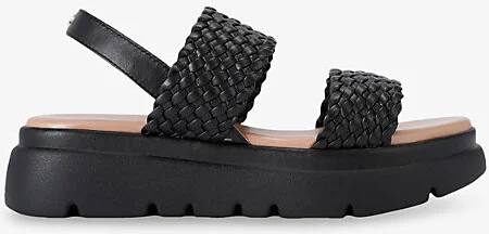 Womens Black Krypton Metallic Woven-Strap Leather Sandals Eur 37 / 4 Uk Women