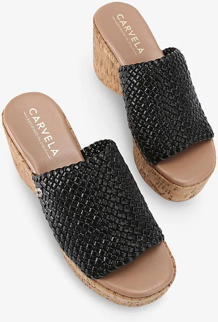 Womens Black Krypton Weave Wedge-Heel Faux-Leather Sandals Eur 37 / 4 Uk Women - Image 2