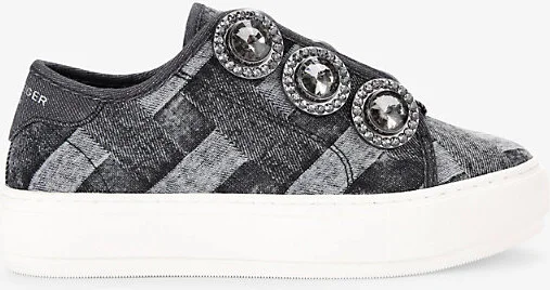 Womens Black Laney Octavia Jewel-Embellished Denim Low-Top Trainers Eur 37 / 4 Uk Women