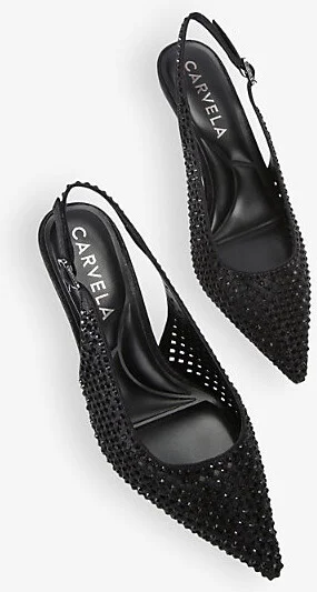 Womens Black Laser Crystal-Embellishment Slingback Heels Eur 39 / 6 Uk Women - Image 2