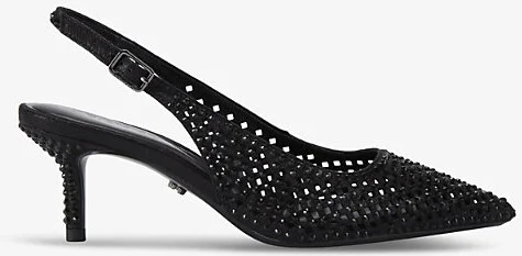 Womens Black Laser Crystal-Embellishment Slingback Heels Eur 39 / 6 Uk Women