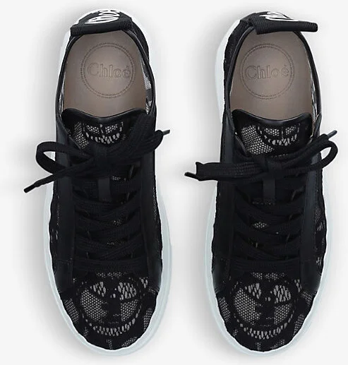 Womens Black Lauren Lace-Detail Leather Trainers Eur 39 / 6 Uk Women - Image 2