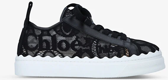 Womens Black Lauren Lace-Detail Leather Trainers Eur 39 / 6 Uk Women