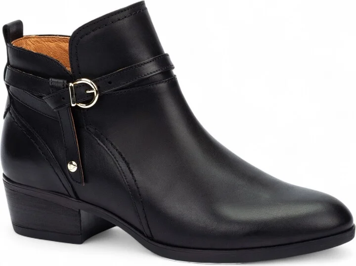 Women's Black Leather Ankle Bootie Zip Heel Boots - Daroca