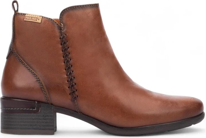 Women's Black Leather Ankle Bootie Zip Heel Boots - Malaga