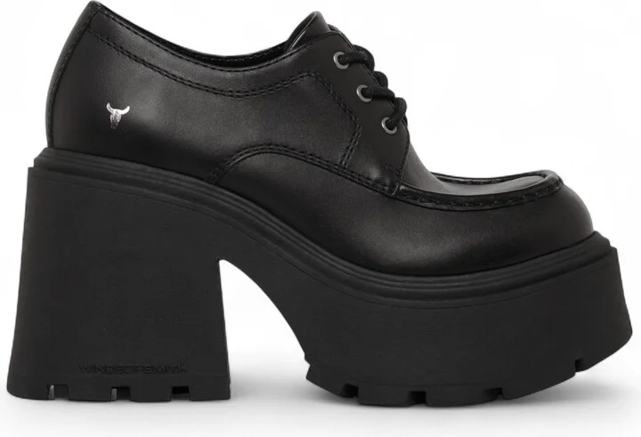 Womens Black Leather Chunky Platform Lace-Up Shoes - Starcrossed