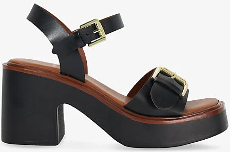 Womens Black Leather Jupiter Heeled Leather Sandals Eur 36 / 3 Uk Women