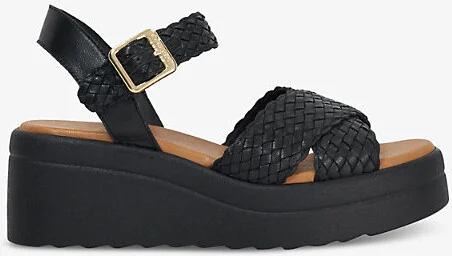 Womens Black Leather Kinleys Braided-Leather Sandals Eur 37 / 4 Uk Women