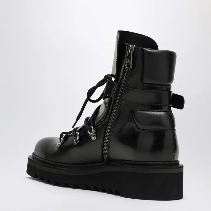 Women's Black Leather Lace-Up Boot - Image 2