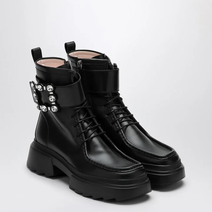 Women's Black Leather Lace-Up Boot - Image 2