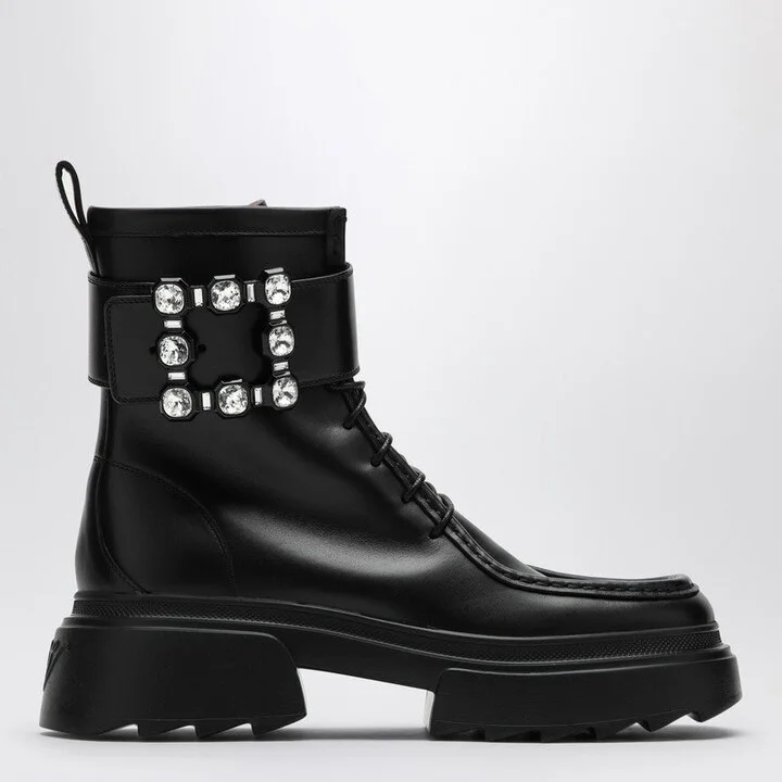 Women's Black Leather Lace-Up Boot