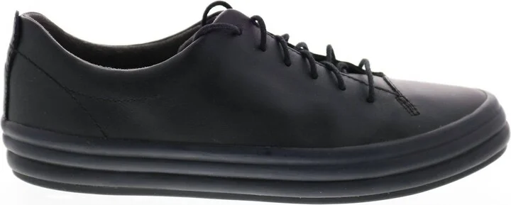 Women's Black Leather Lace Up Euro Sneakers Shoes In Softhand Negro