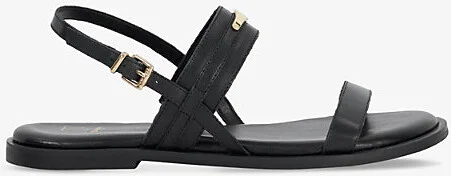 Womens Black Leather Litton Leather Flat Sandals 1 Size