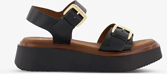 Womens Black-Leather Loells Square-Toe Leather Platform Sandals Eur 40 / 7 Uk Women