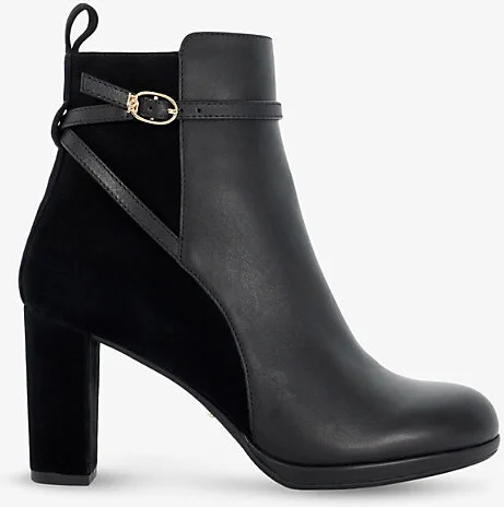Womens Black Leather Mix Ottara Branded-Buckle Leather Ankle Boot Eur 36 / 3 Uk Women