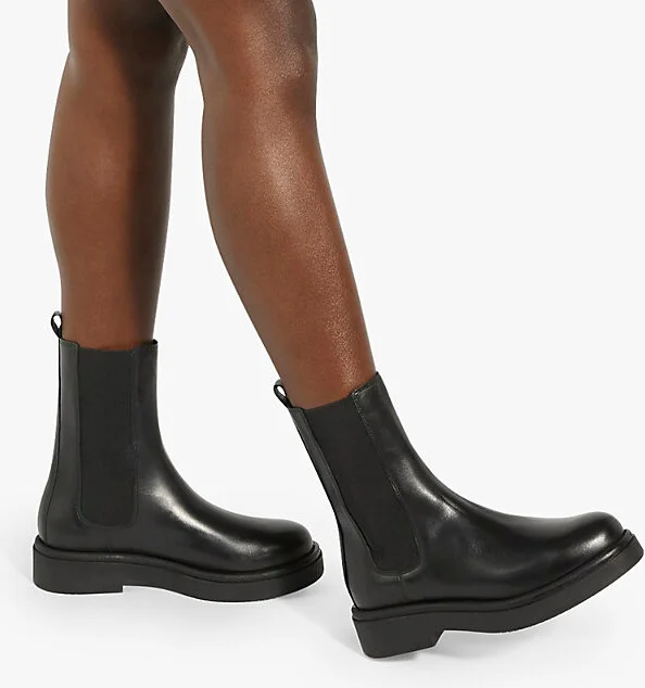 Womens Black Leather Palmo Chunky-Sole Flat Leather Chelsea Boots Eur 41 / 8 Uk Women - Image 2