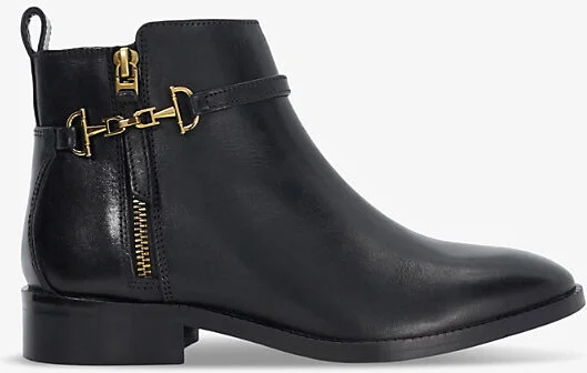 Womens Black Leather Parklyn Snaffle-Trim Flat Leather Ankle Boots Eur 40 / 7 Uk Women