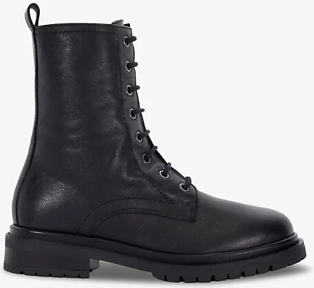 Womens Black Leather Prestonne Lace-Up Flat Leather Ankle Boots Eur 38.5 / 5.5 Uk Women