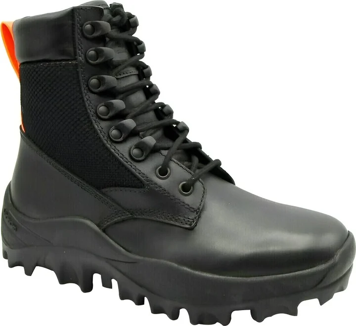 Women's Black Leather Reflective Patch With Orange Pull Boots (37 EU / 7 US)