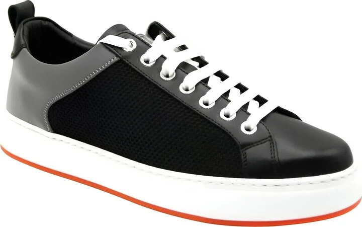 Women's Black Leather Silver Reflective Canvas Sneaker (36 EU / 6 US)