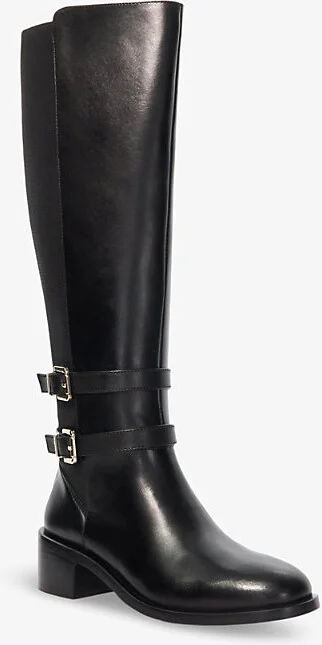 Womens Black Leather Tatter Double-Buckle Flat Leather Knee-High Boots Eur 39 / 6 Uk Women - Image 2