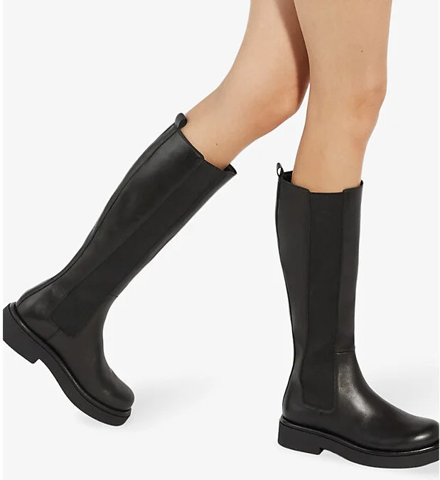 Womens Black Leather Temmie Chunky-Sole Leather Knee-High Boots Eur 40 / 7 Uk Women - Image 2