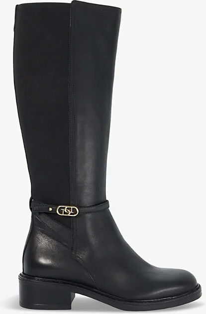 Womens Black Leather Tias Brand-Buckle Knee-High Leather Boots Eur 39 / 6 Uk Women