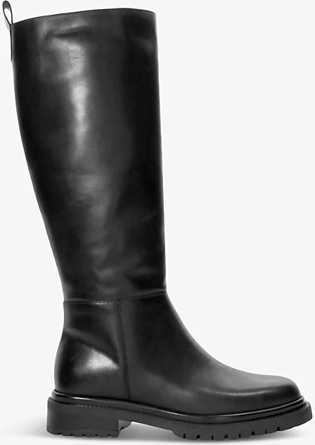 Womens Black Leather Tilings Flat Leather Knee-High Boots Eur 39 / 6 Uk Women