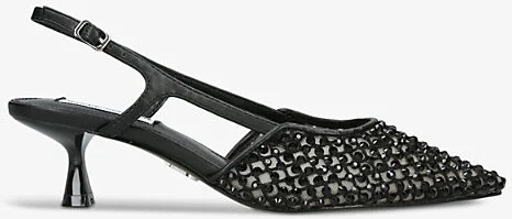 Womens Black Legaci Rhinestone-Embellished Heeled Woven Slingbacks Eur 37 / 4 Uk Women