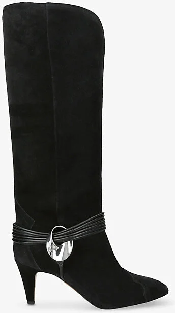 Womens Black Lestany Gz Suede Heeled Knee-High Boots Eur 37 / 4 Uk Women