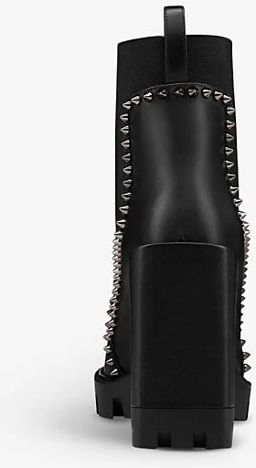 Womens Black Line Spike Lug 100 Leather Heeled Ankle Boots Eur 37.5 / 4.5 Uk Women - Image 2