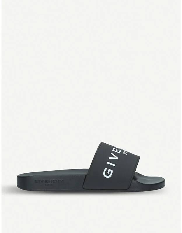 Womens Black Logo-Detail Rubber Sliders Eur 41 / 8 Uk Women