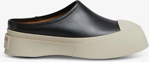 Womens Black Logo-Embossed Backless Leather Trainers Eur 39 / 6 Uk Women