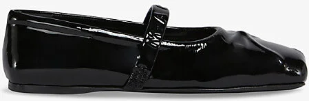 Womens Black Logo-Embossed Patent-Leather Mary Jane Shoes Eur 38/5 Uk Women