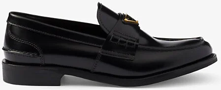 Womens Black Logo-Plaque Brushed Leather Loafers Eur 40.5 / 7.5 Uk Women