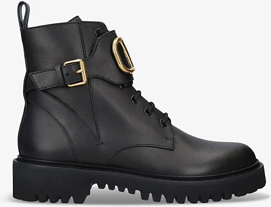 Womens Black Logo-Plaque Leather Ankle Boots Eur 42/ 9 Uk Women