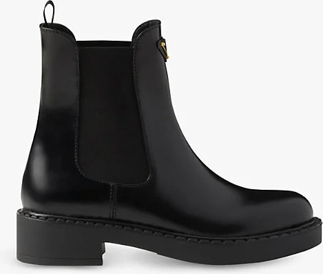 Womens Black Logo-Plaque Leather Chelsea Boots Eur 37.5 / 4.5 Uk Women