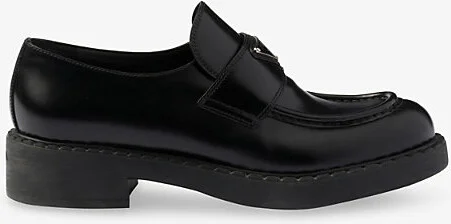 Womens Black Logo-Plaque Leather Loafers Eur 40.5 / 7.5 Uk Women