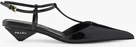 Womens Black Logo-Plaque Patent-Leather Heeled Courts Eur 38/5 Uk Women