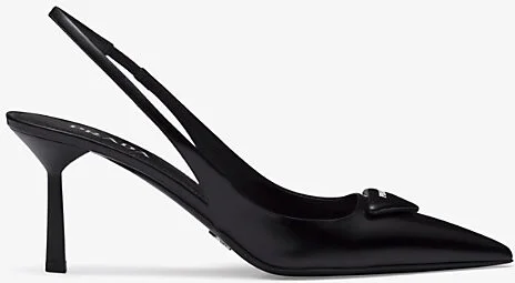 Womens Black Logo-Plaque Slingback Heeled Leather Pumps Eur 38.5 / 5.5 Uk Women