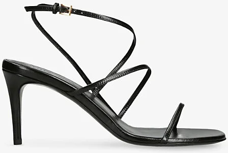 Womens Black Loop Heeled Leather Sandals Eur 39 / 6 Uk Women