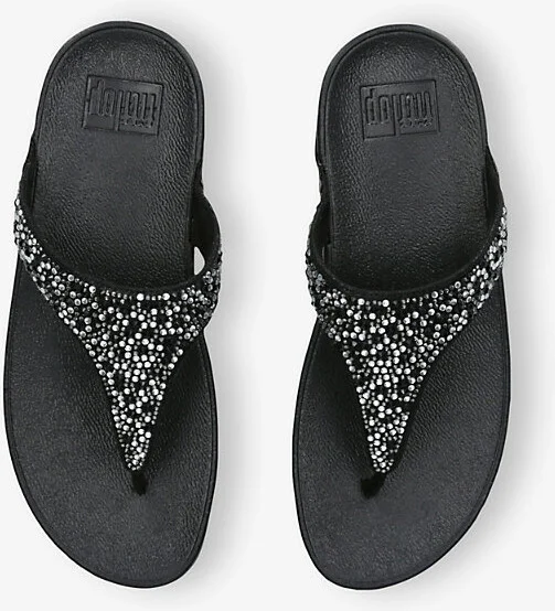 Womens Black Lulu Crystal Rhinestone-Embellished Faux-Leather Sandals Eur 42/ 9 Uk Women - Image 2